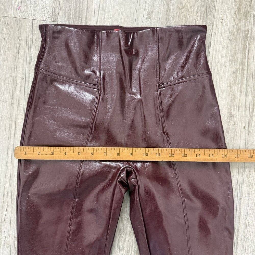 Spanx Faux Patent Leather Leggings Size S Burgundy High Rise Glam Night Out Luxe - Picture 6 of 8